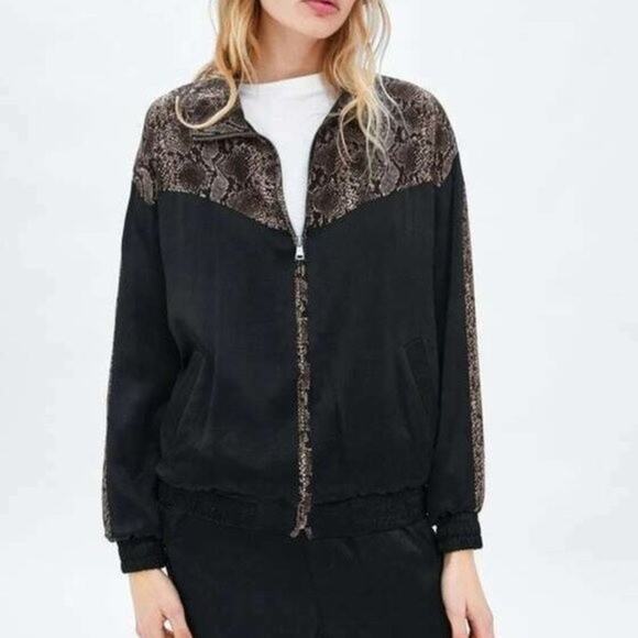 .Zara Snakeskin Satin Bomber Jacket - Picture 1 of 4